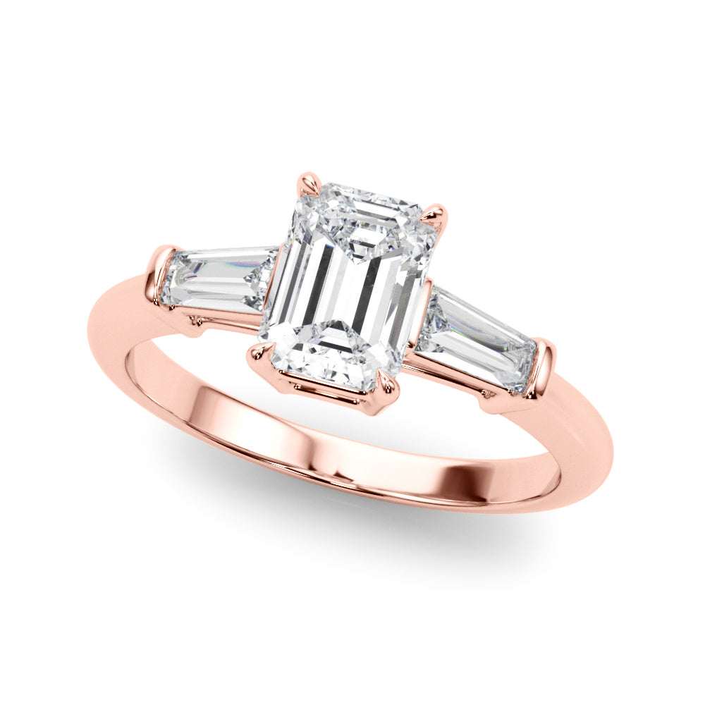 1 1/4 ct Emerald-cut Tapered Baguette Three Stone Diamond Engagement Ring Setting (0.50ctw) In 18k White Gold with 0.75 ct Matching wedding band
