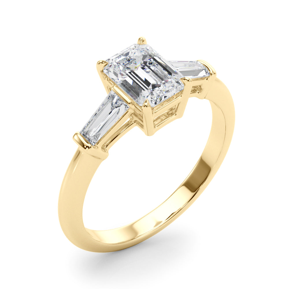 1 1/4 ct Emerald-cut Tapered Baguette Three Stone Diamond Engagement Ring Setting (0.50ctw) In 18k White Gold with 0.75 ct Matching wedding band