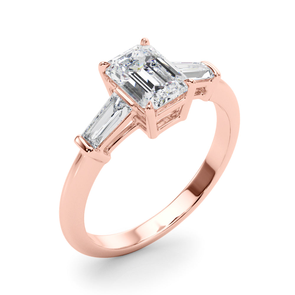 1 1/4 ct Emerald-cut Tapered Baguette Three Stone Diamond Engagement Ring Setting (0.50ctw) In 18k White Gold with 0.75 ct Matching wedding band