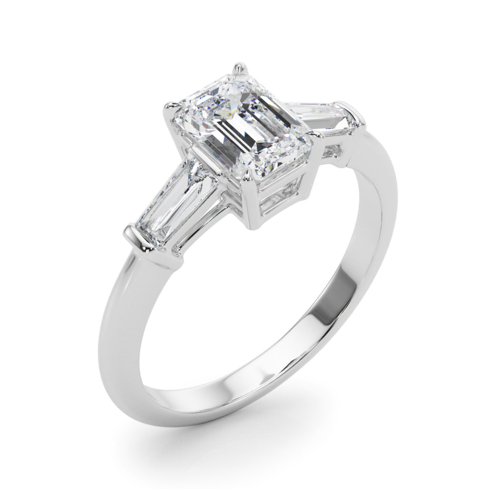 1 1/4 ct Emerald-cut Tapered Baguette Three Stone Diamond Engagement Ring Setting (0.50ctw) In 18k White Gold with 0.75 ct Matching wedding band