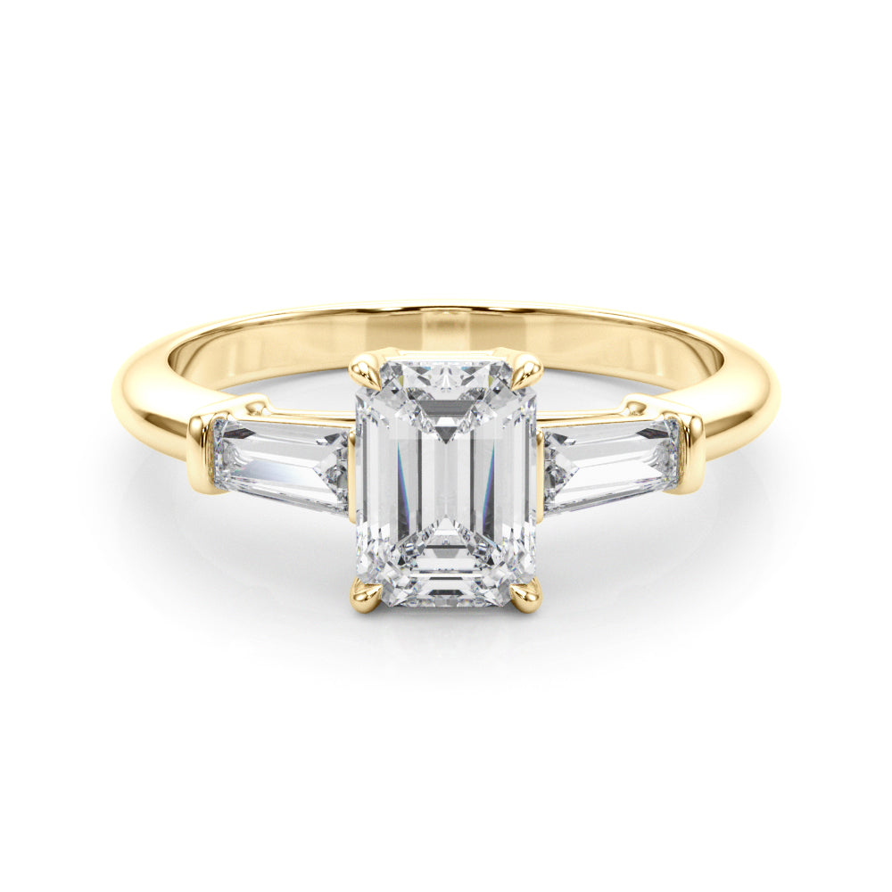 1 1/4 ct Emerald-cut Tapered Baguette Three Stone Diamond Engagement Ring Setting (0.50ctw) In 18k White Gold with 0.75 ct Matching wedding band