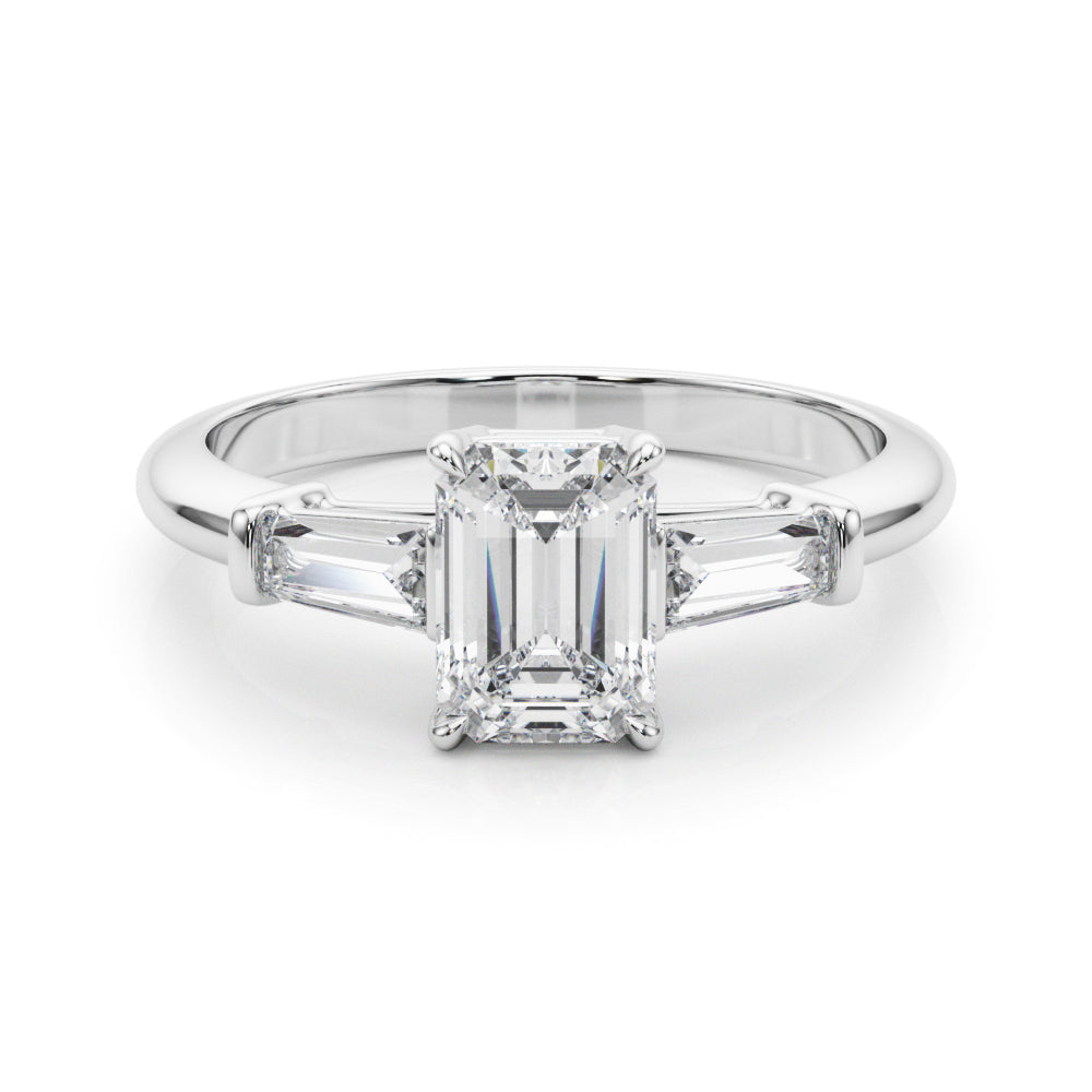 1 1/4 ct Emerald-cut Tapered Baguette Three Stone Diamond Engagement Ring Setting (0.50ctw) In 18k White Gold with 0.75 ct Matching wedding band