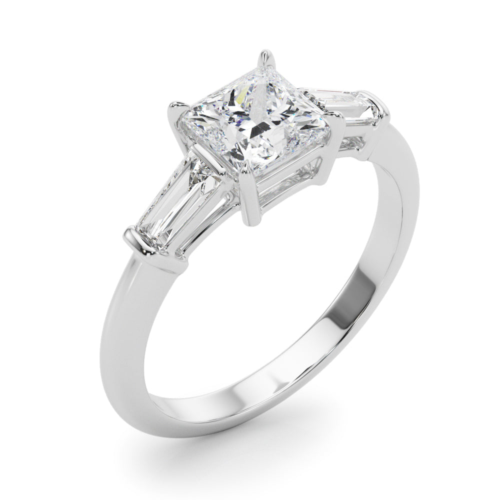 1.55ct Princess-cut Tapered Baguette Three Stone Diamond Engagement Ring Setting (0.50ctw) In 14k White Gold