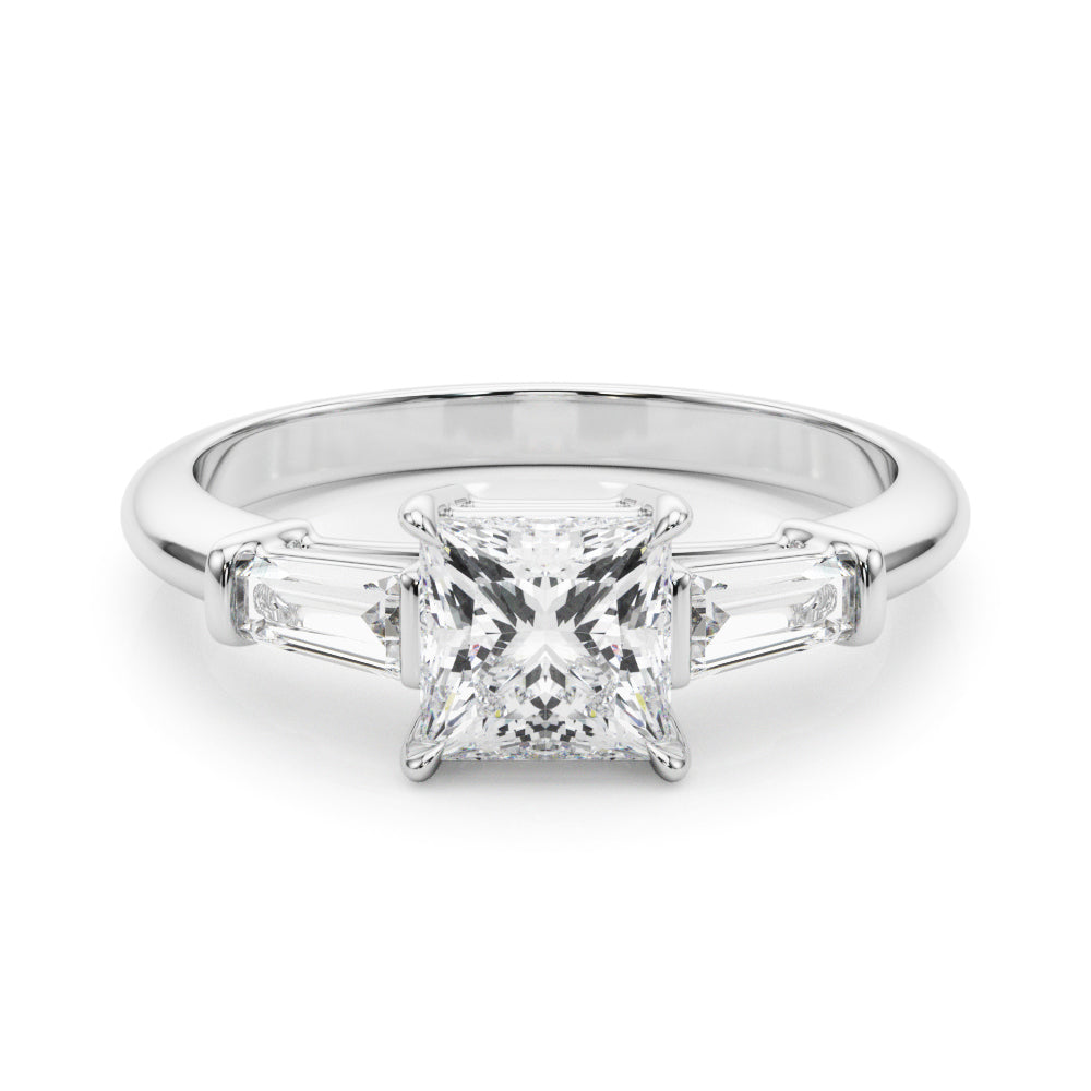 1.55ct Princess-cut Tapered Baguette Three Stone Diamond Engagement Ring Setting (0.50ctw) In 14k White Gold