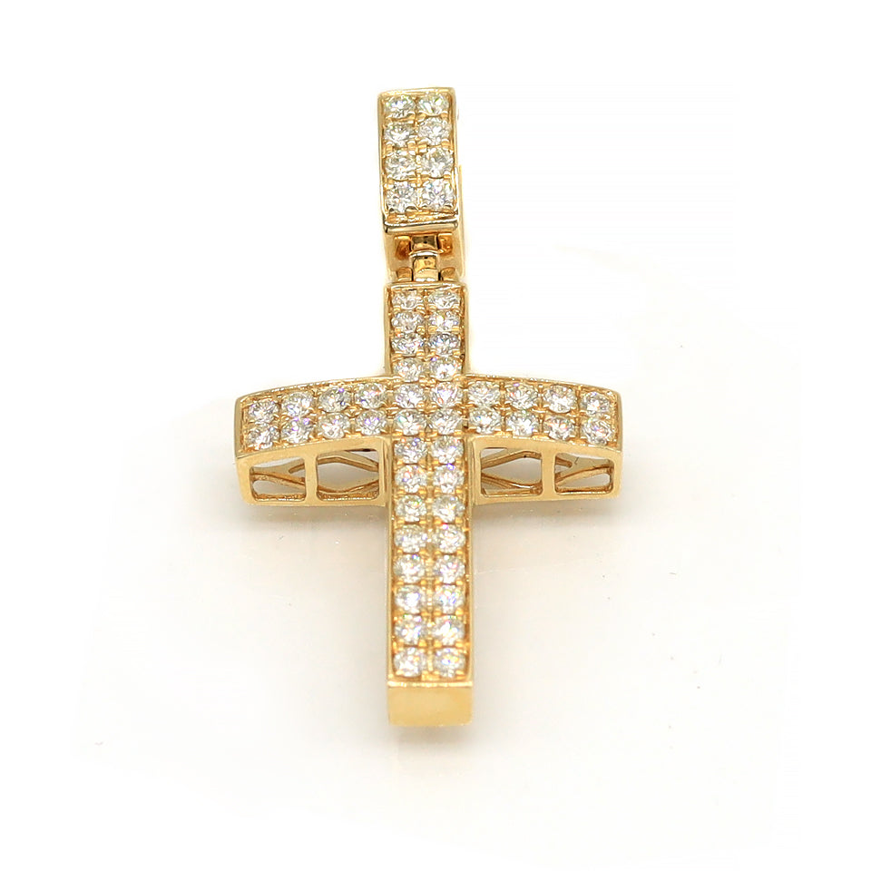 1.34 Carat F-VS Natural Round Diamond Cross Pendant Solid 14k Gold