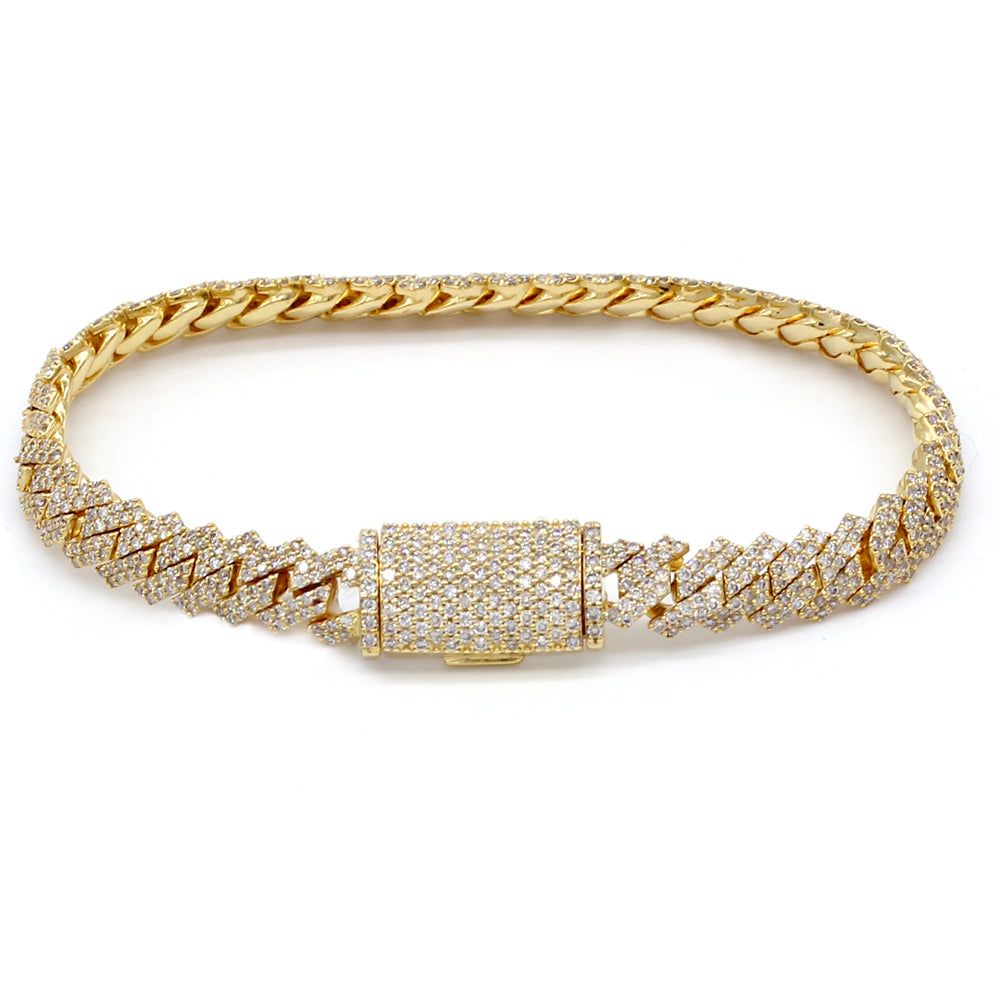 5.26 Carat F-VS Diamond Cuban Link Bracelet 31 Grams 14k Yellow Gold