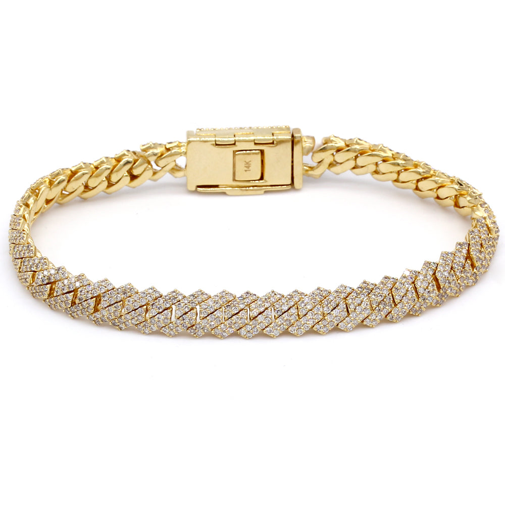 5.26 Carat F-VS Diamond Cuban Link Bracelet 31 Grams 14k Yellow Gold