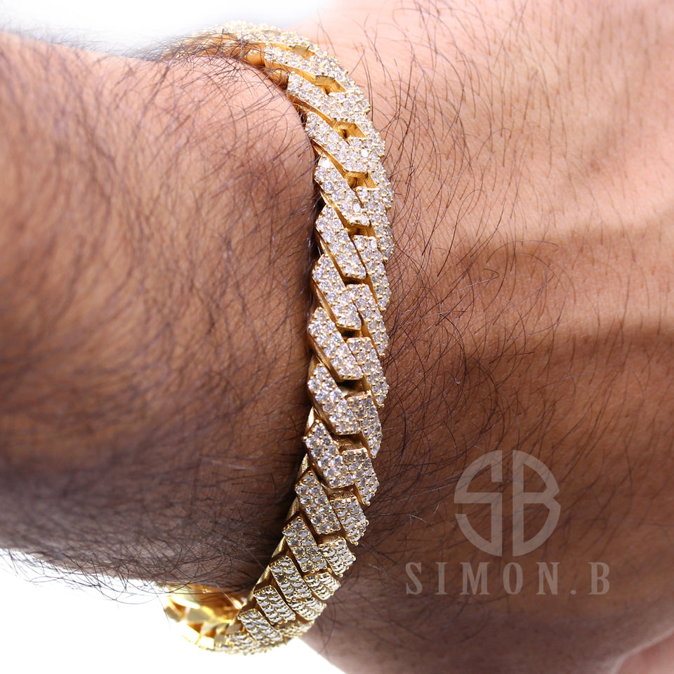 13.62 Carat F-VS Diamond Cuban Link Bracelet 90 Grams 14k Yellow Gold