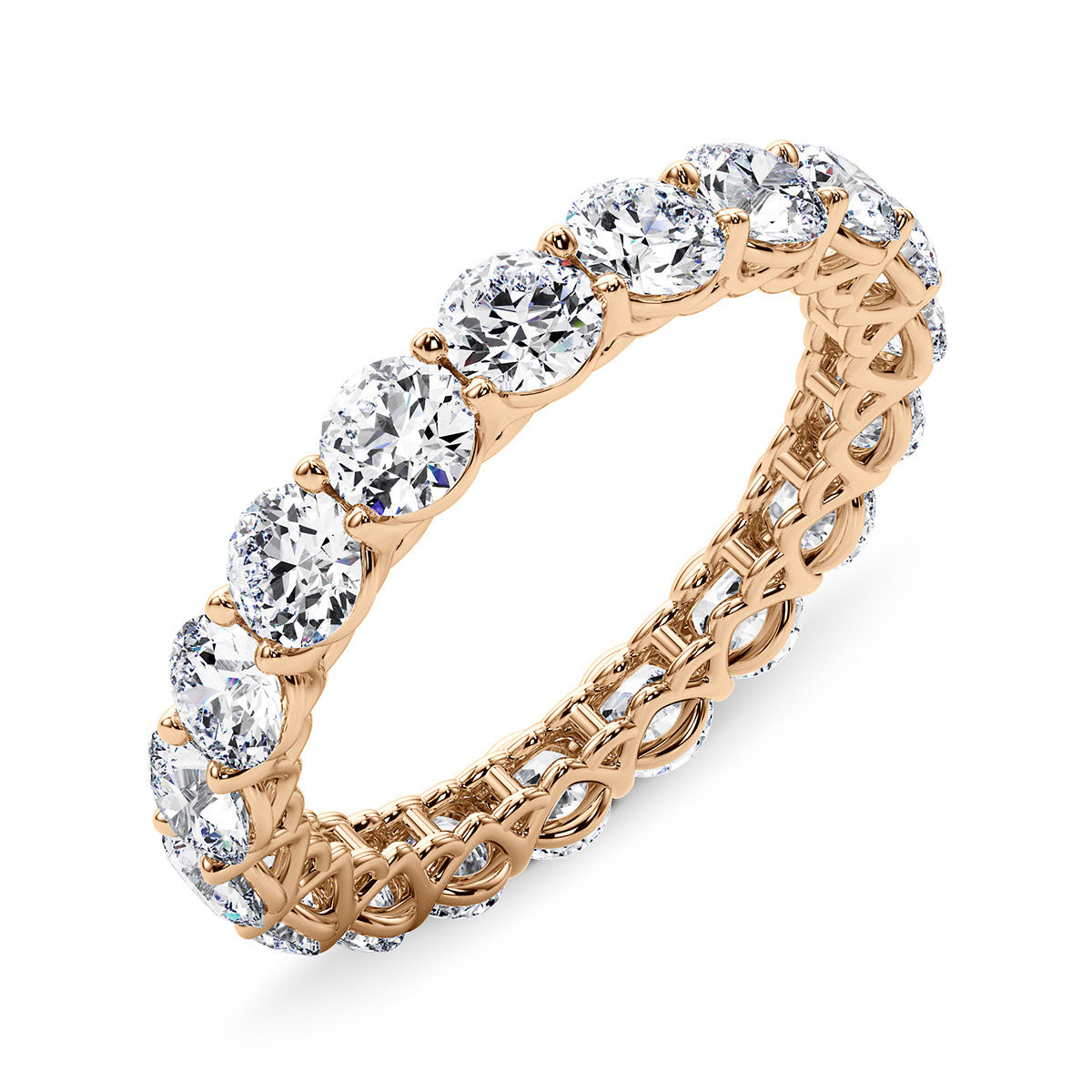 3.05 Carat Round Diamond V-Prong Eternity Wedding Band Anniversary Ring in 14k Gold