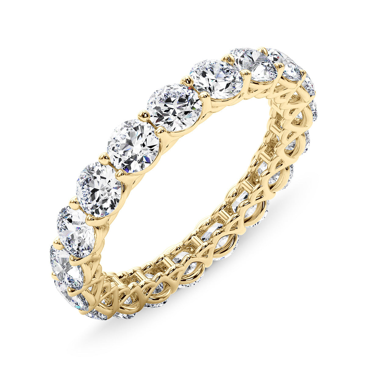 3.05 Carat Round Diamond V-Prong Eternity Wedding Band Anniversary Ring in 14k Gold