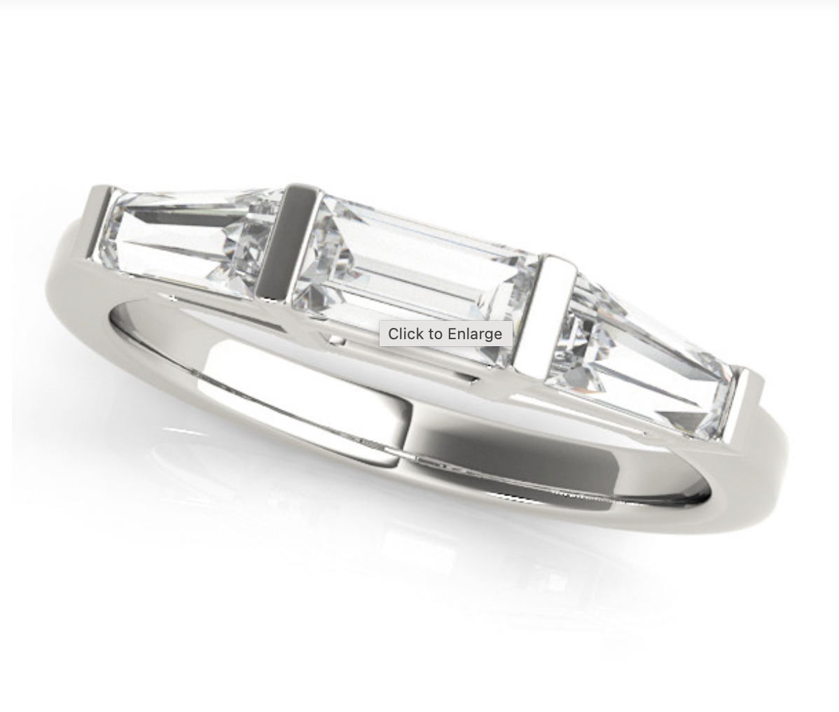1 1/4 ct Emerald-cut Tapered Baguette Three Stone Diamond Engagement Ring Setting (0.50ctw) In 18k White Gold with 0.75 ct Matching wedding band