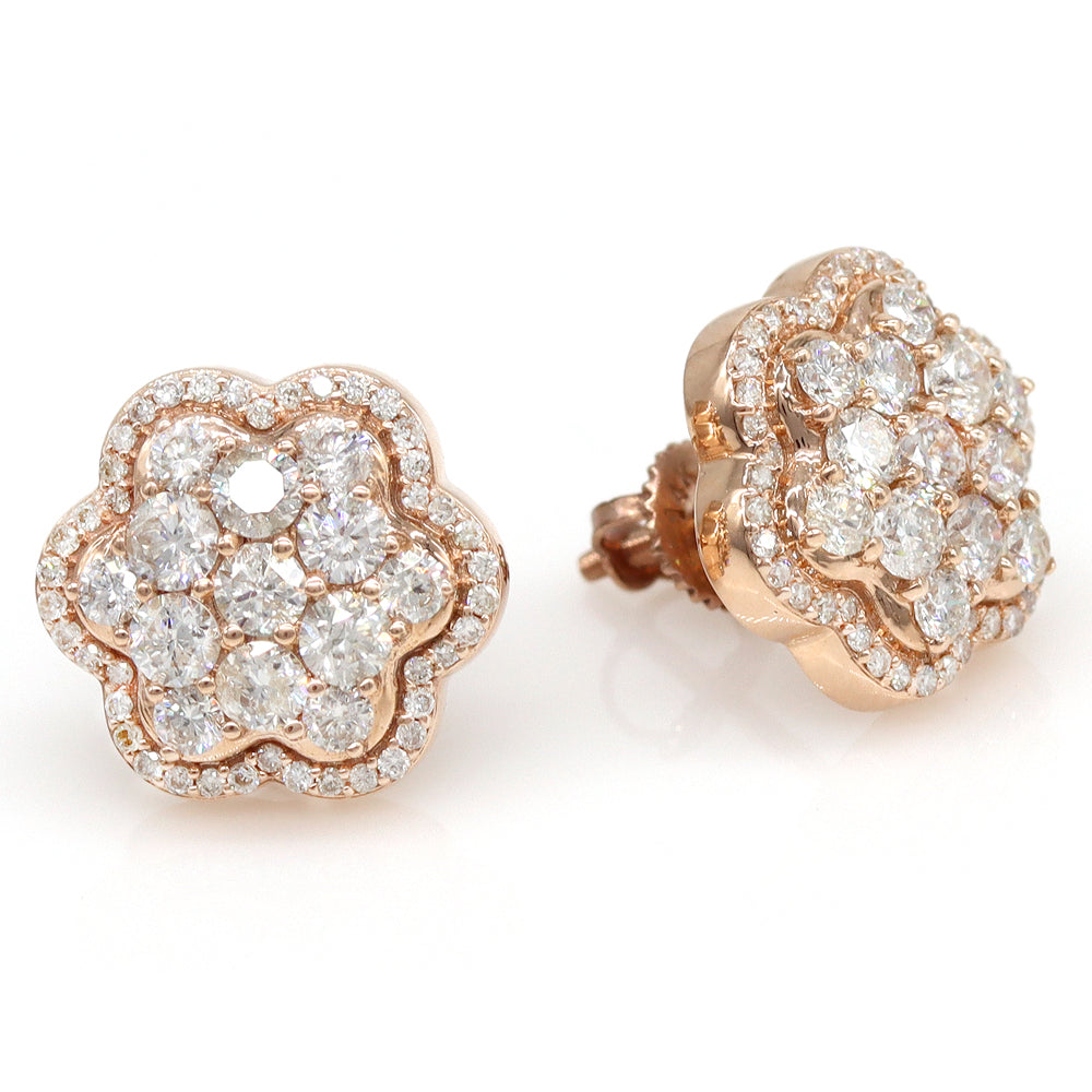 1.79 ctw Round Diamond cluster Flower Earrings in 14k Rose Gold