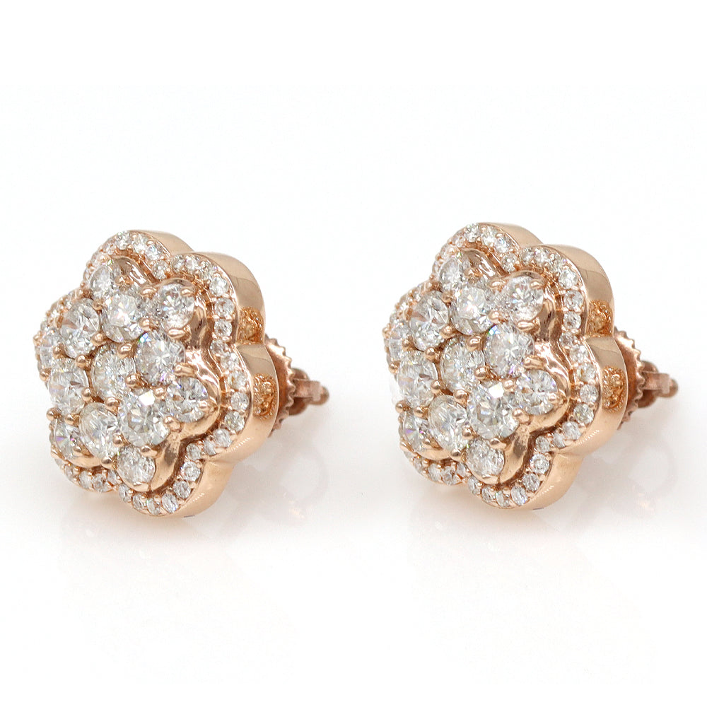 1.79 ctw Round Diamond cluster Flower Earrings in 14k Rose Gold