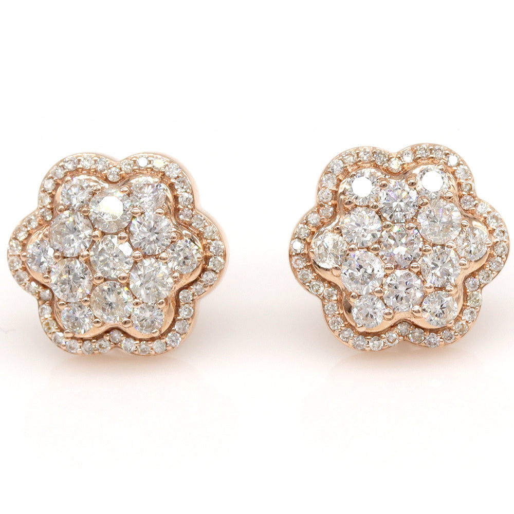 1.79 ctw Round Diamond cluster Flower Earrings in 14k Rose Gold