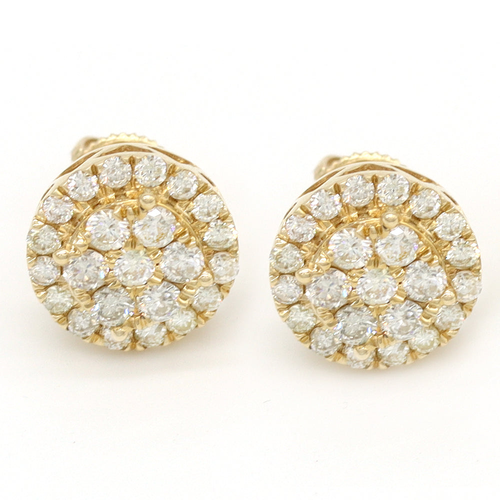 1.67 ctw Round Natural Diamond pave Cluster Earrings 14k Yellow Gold