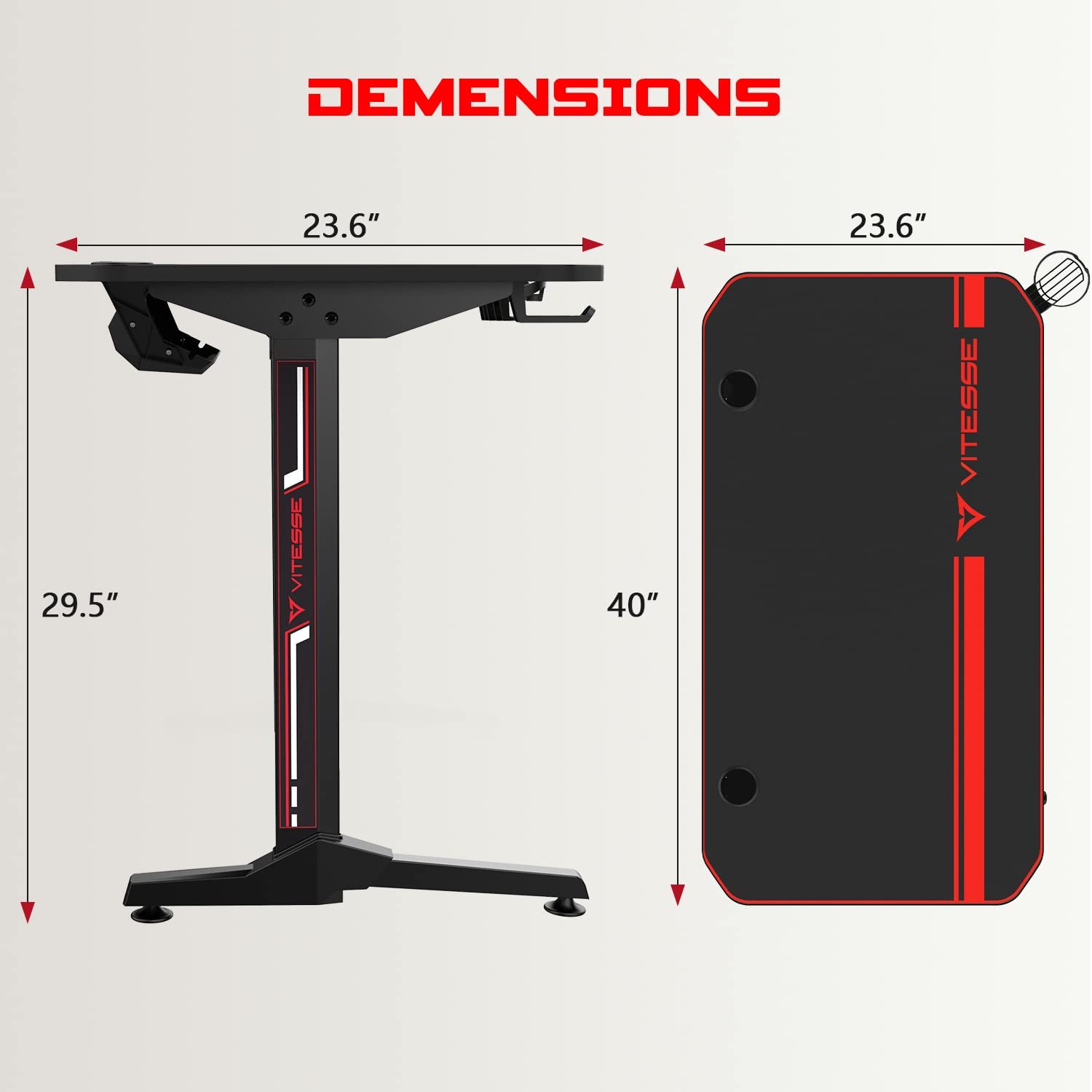 Vitesse 40 inches Gaming Desk Dimension