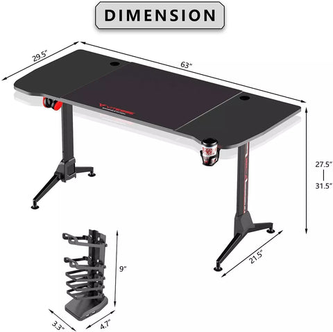 Vitesse 63" Large Height Adjustable Gaming Desk with Cup Holder & Headphone Hook TD04