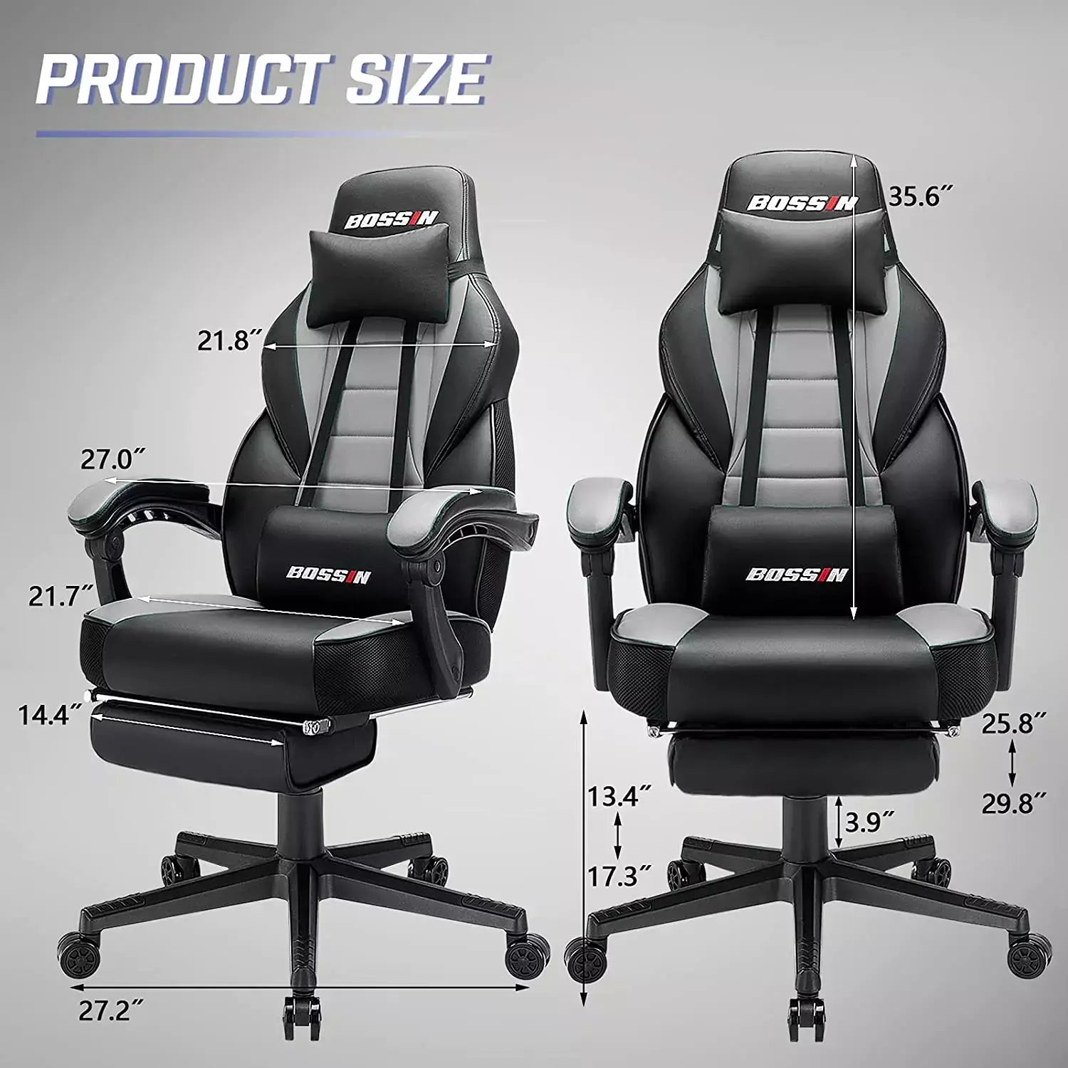 BOSSIN Heavy Duty Massage PC Gaming Chair with Footrest, Design for Big Guy BGC01