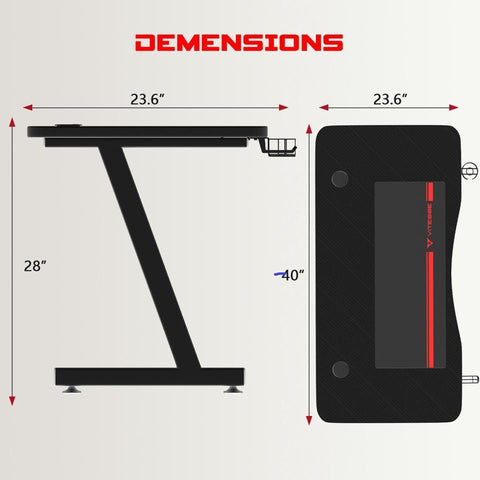 Vitesse 40 inch z-shaped gaming desk dimension
