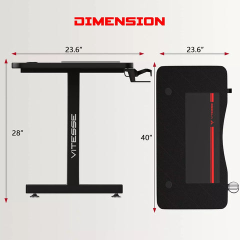 Vitesse T-Shaped Small Gaming Desk, Black gaming desk with Free Mat TD06