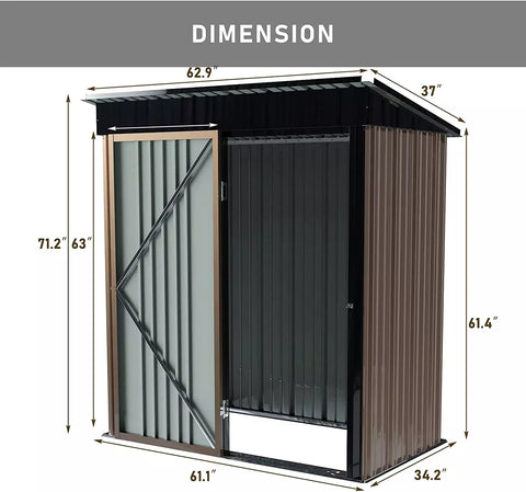 Dimension of LEMBERI Outdoor Storage Metal Shed House with Single Lockable Door 5' * 3'