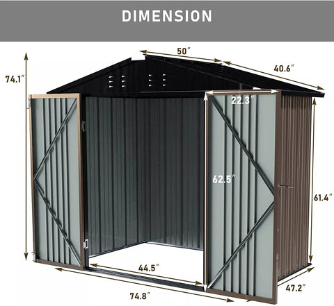 Dimension of LEMBERI Outdoor Storage Metal Shed House with Single Lockable Door 6' * 4'