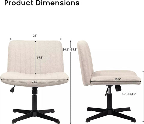 PUKAMI Armless Swivel Office Chair, Height Adjustable Wide Seat Vanity Chair OF06 Dimension
