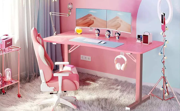 Vitesse 40" Cute Pink T-Shaped Gaming Desk with Headphone Hook TD05 Vitesse Home