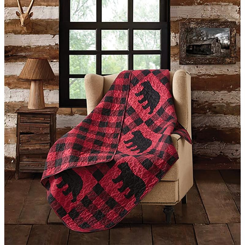 Virah Bella - Buffalo Bear Plaid Red - Lightweight Quilted Throw Blanket 50