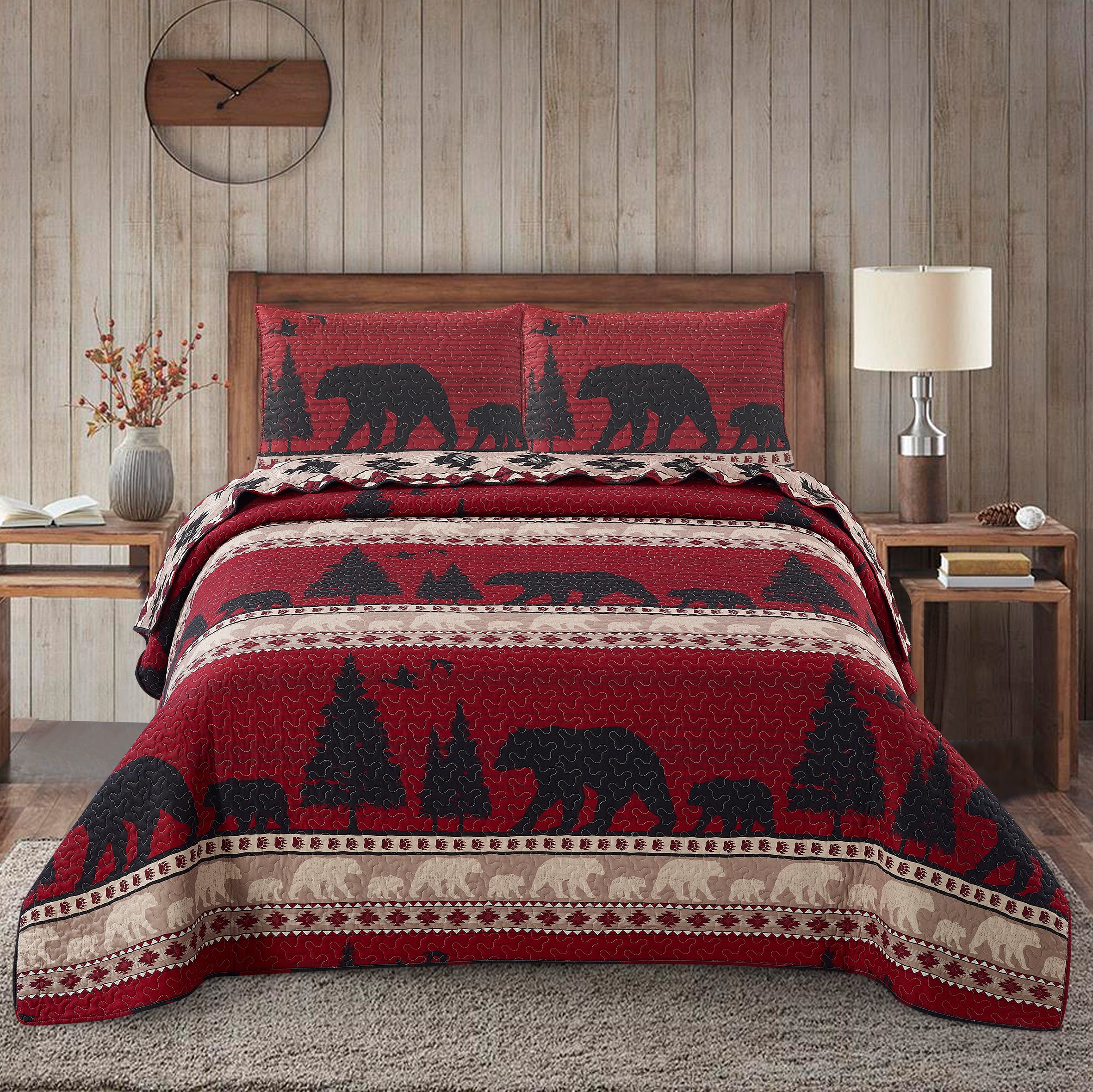 Virah Bella - Creekside Bear - Lightweight Reversible Quilt Set with Decorative Pillow Shams