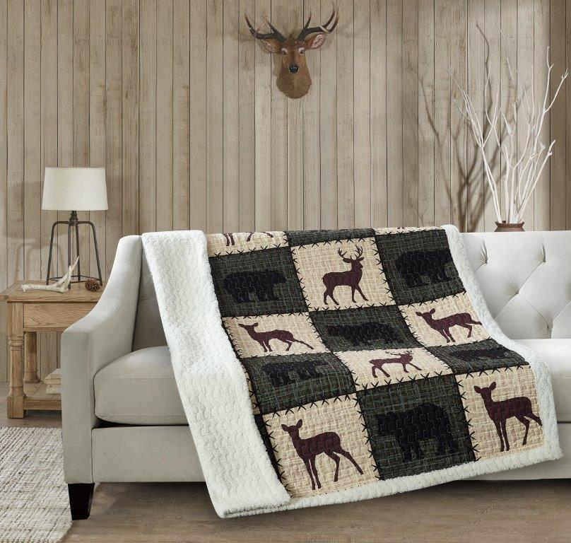 Virah Bella - Stitched Forest Verdant - Quilted Sherpa Throw Blanket 50