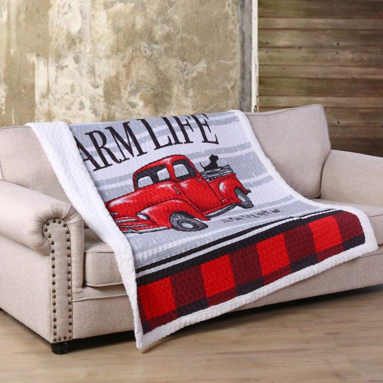 Virah Bella - Farm Life Red and Black Plaid - Quilted Sherpa Throw Blanket 50