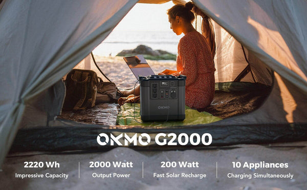 OKMO G2000 PORTABLE POWER STATION 2000W, 600000MAH 2220WH LITHIUM-ION BATTERY BACKUP PORTABLE GENERATOR