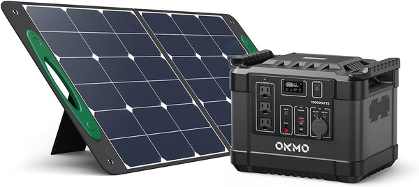 OKMO Solar Generator 1000W, 1110Wh(Peak 2000W) Portable Power Station and 1X OS 100W, Electric Solar Generator Outage Emergency Power Supply for  CPAP Outdoor Home, Camping Travel RV/Van Explore