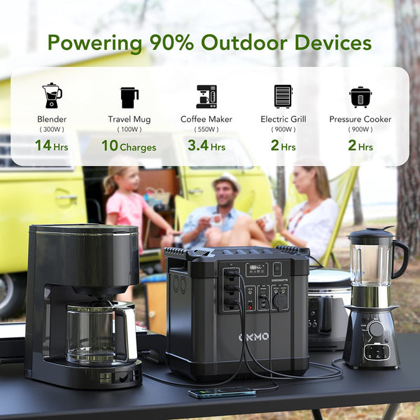 OKMO Solar Generator 2000W, 2220Wh(5000W Peak) Portable Power Station and 2X OS 100W, Electric Solar Generator Outage Emergency Power Supply for Home Outdoor CPAP, Camping Travel RV/Van Explore