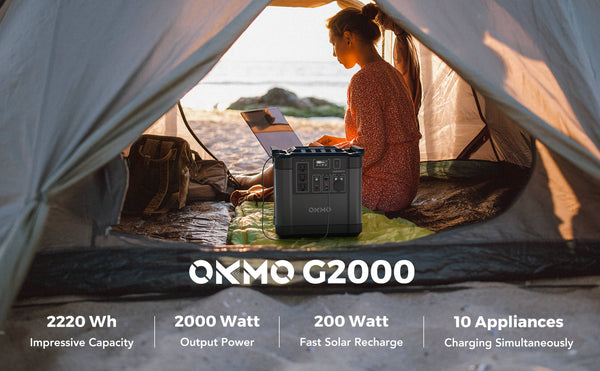 OKMO 2000W portable power station provides high capacity up to 2220wh 600000mAh