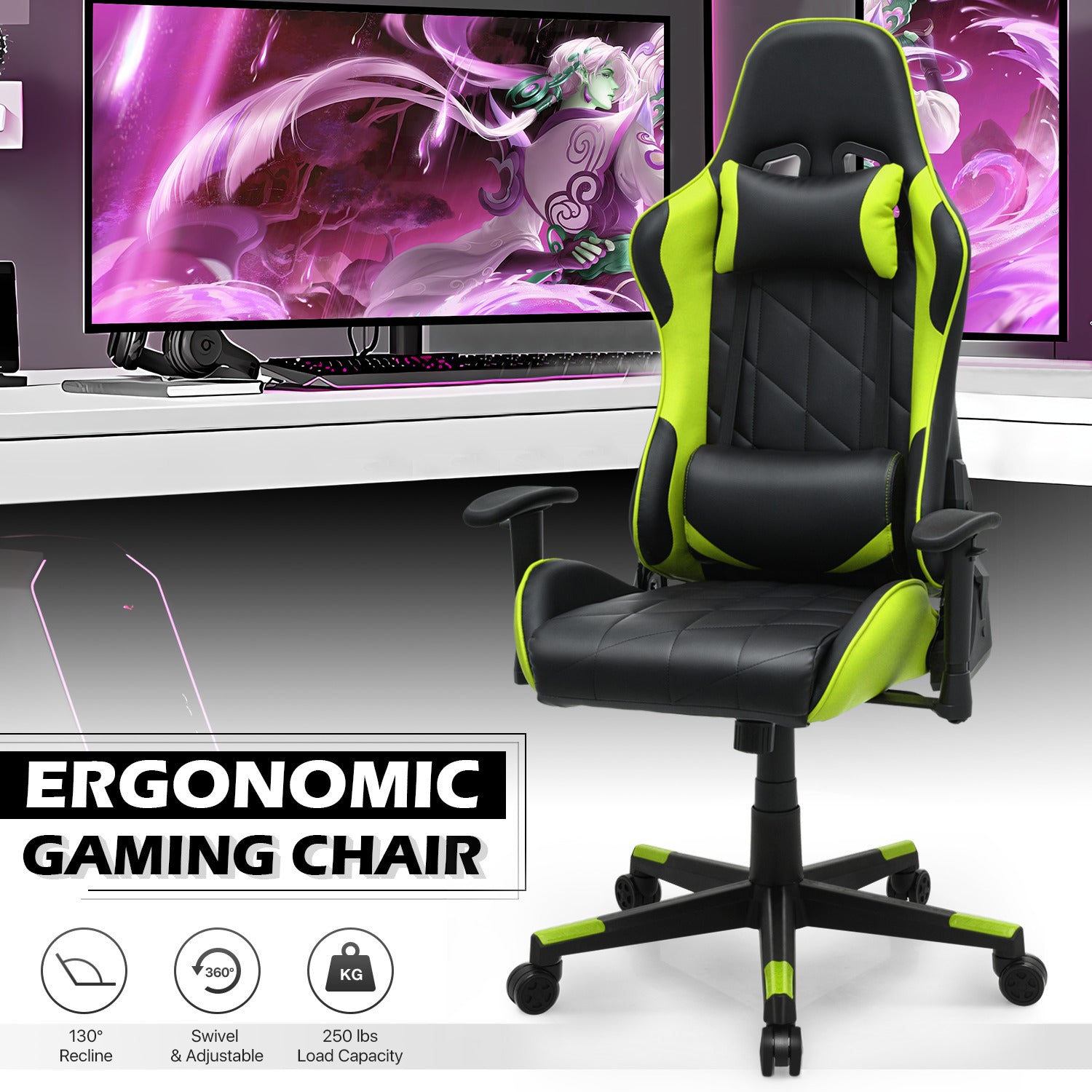 Gaming Chair w/Lumbar Support & Headrest #005