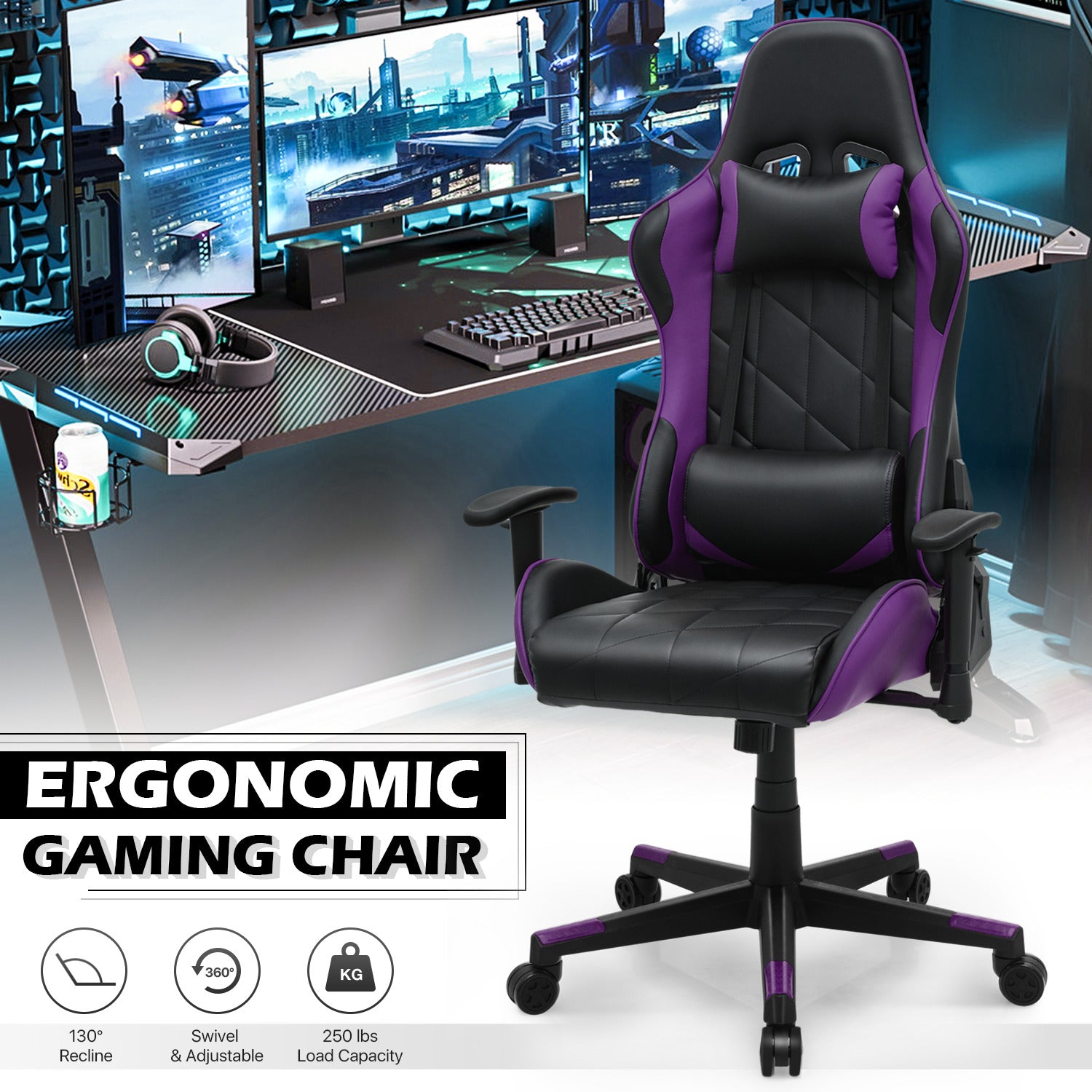 Gaming Chair w/Lumbar Support & Headrest #005