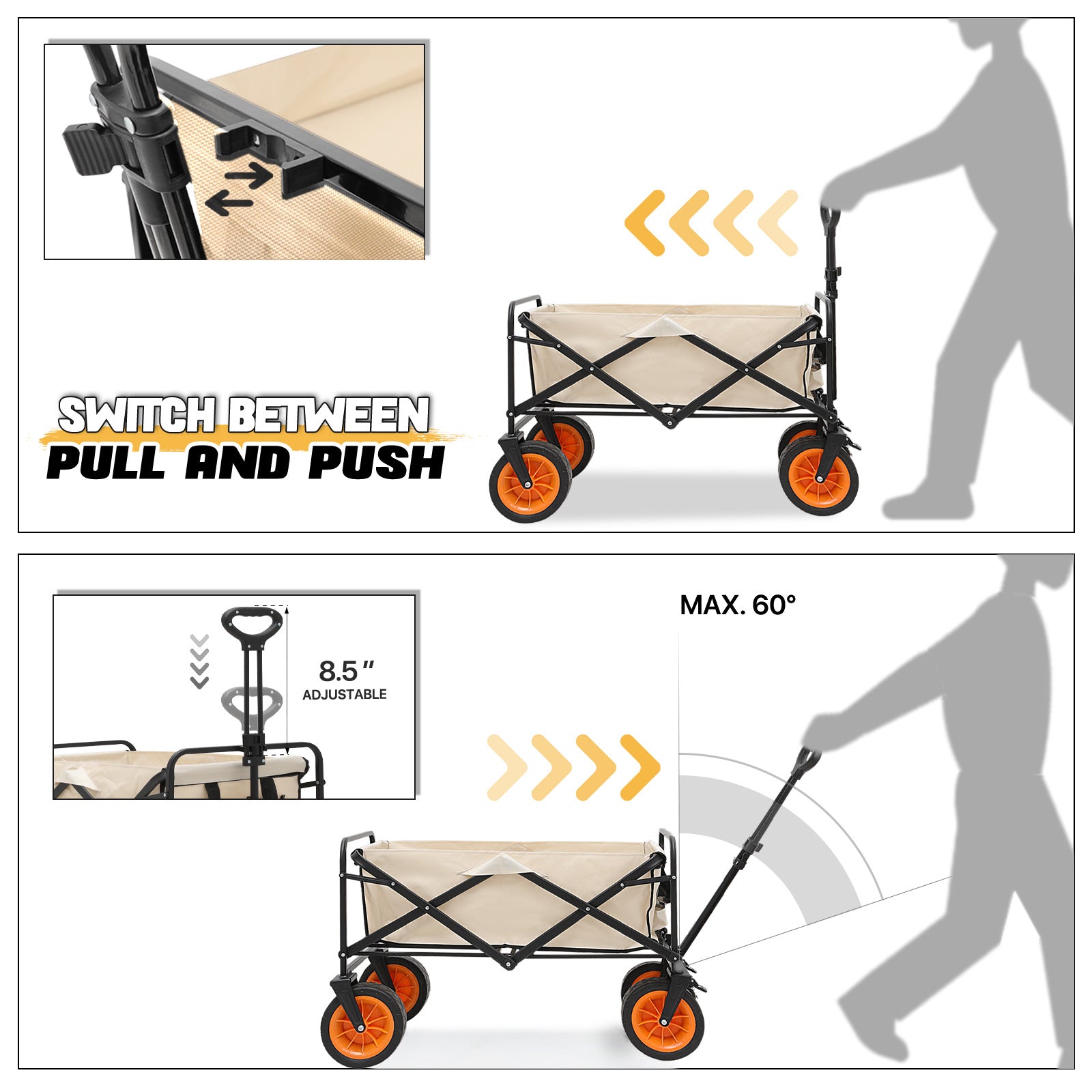 Camping Wagon Cart with Folding Table - 85L Capacity