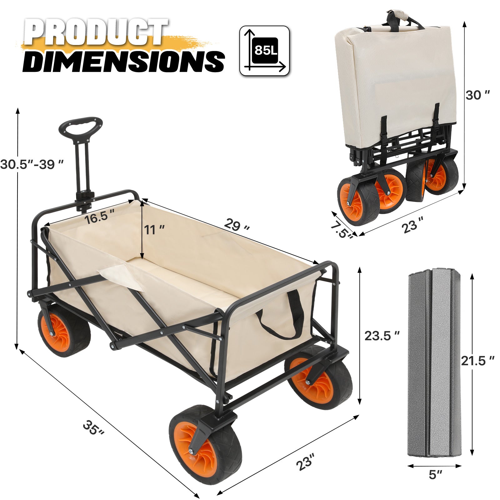 Camping Wagon Cart with Folding Table - 85L Capacity