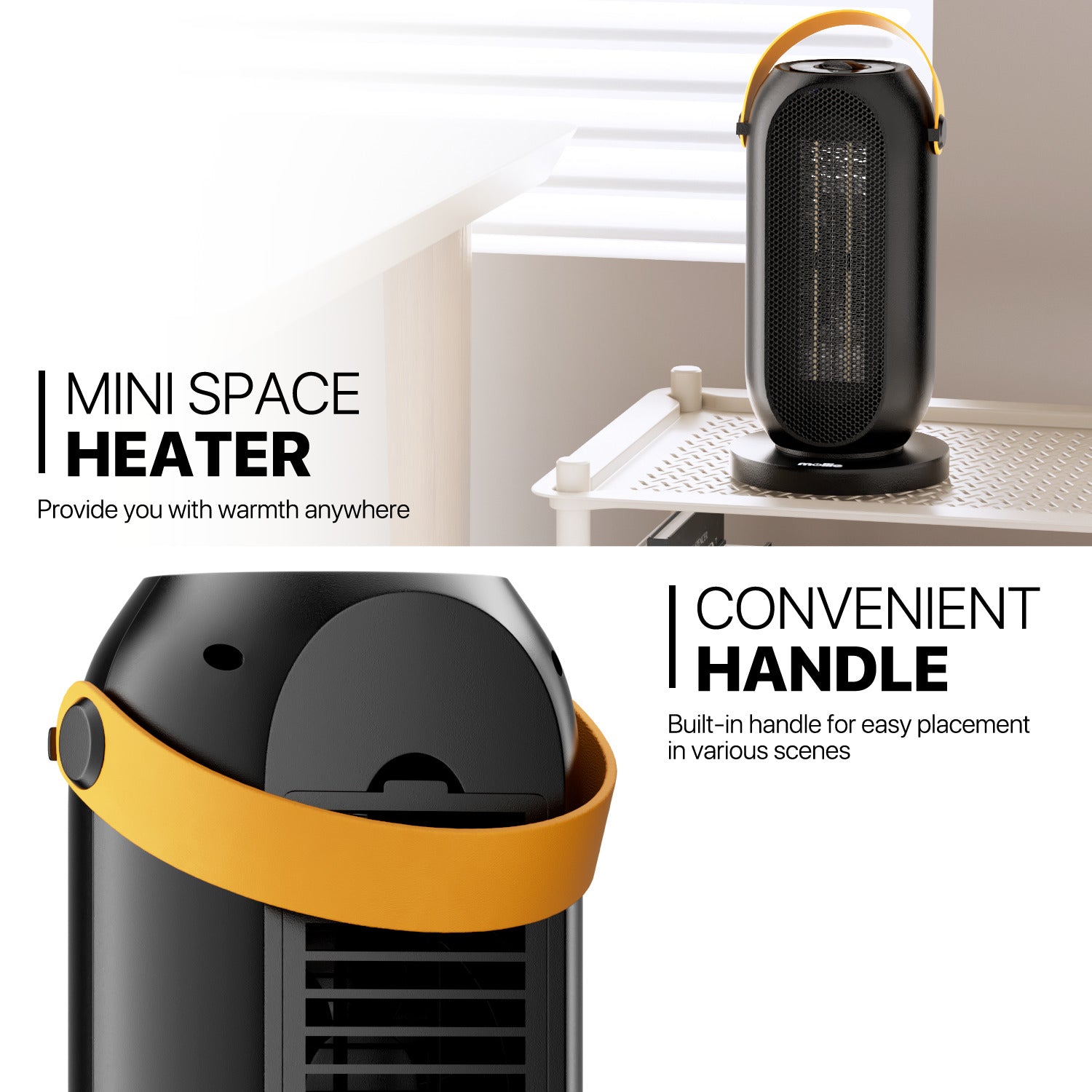 1200W Electric Portable PTC 160 sq.ft Space Heater w/Silent Knob