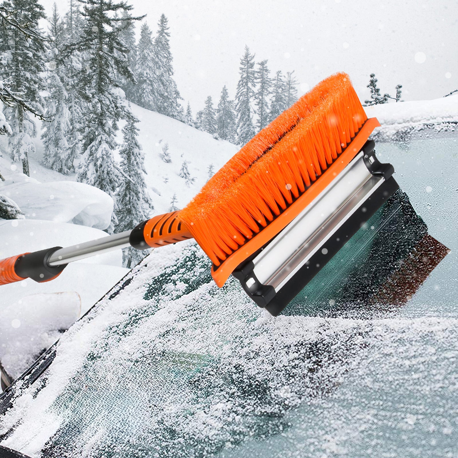 4 in 1 Snow Scraper for Car - 2.5 to 3.5 FT Height - Black Orange