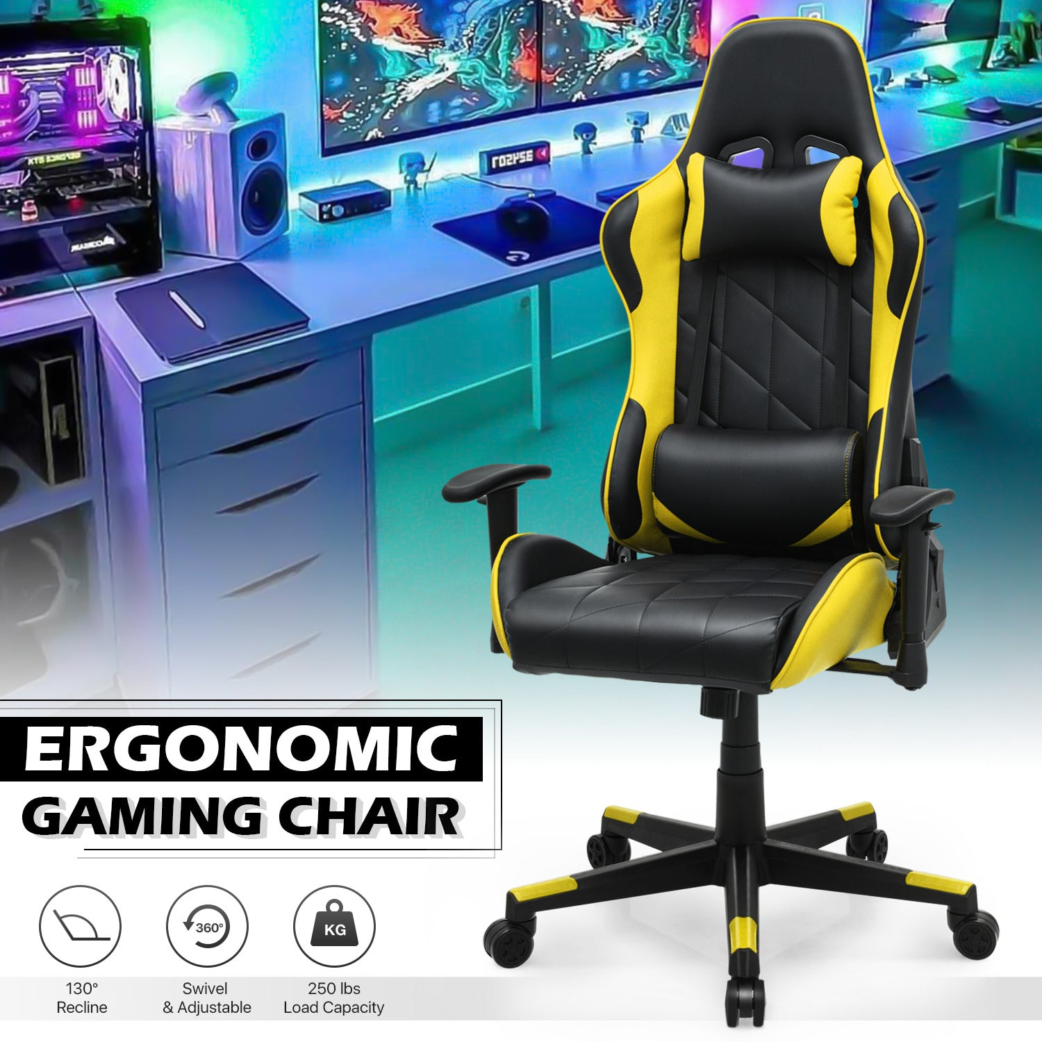 Gaming Chair w/Lumbar Support & Headrest #005