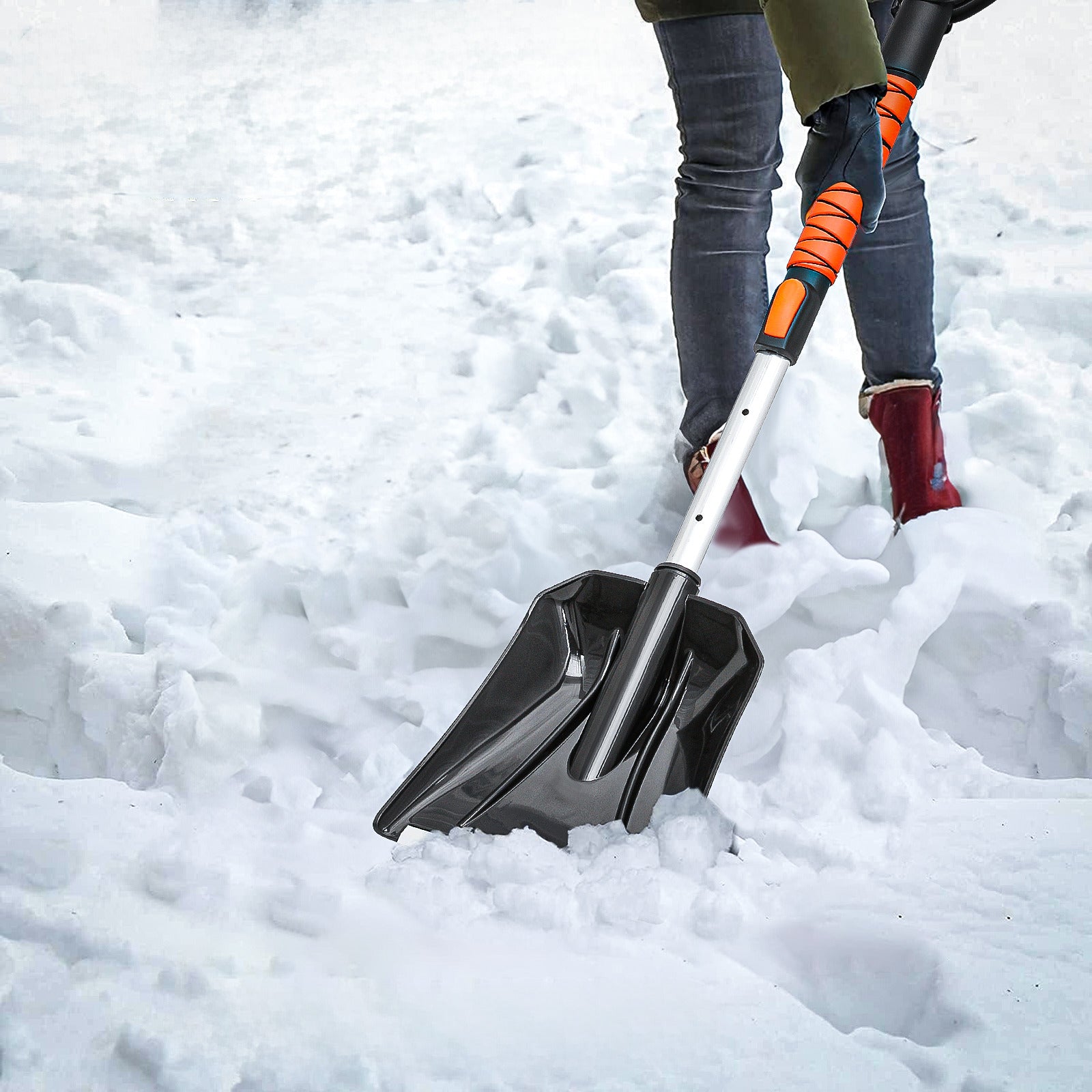 4 in 1 Snow Scraper for Car - 2.5 to 3.5 FT Height - Black Orange