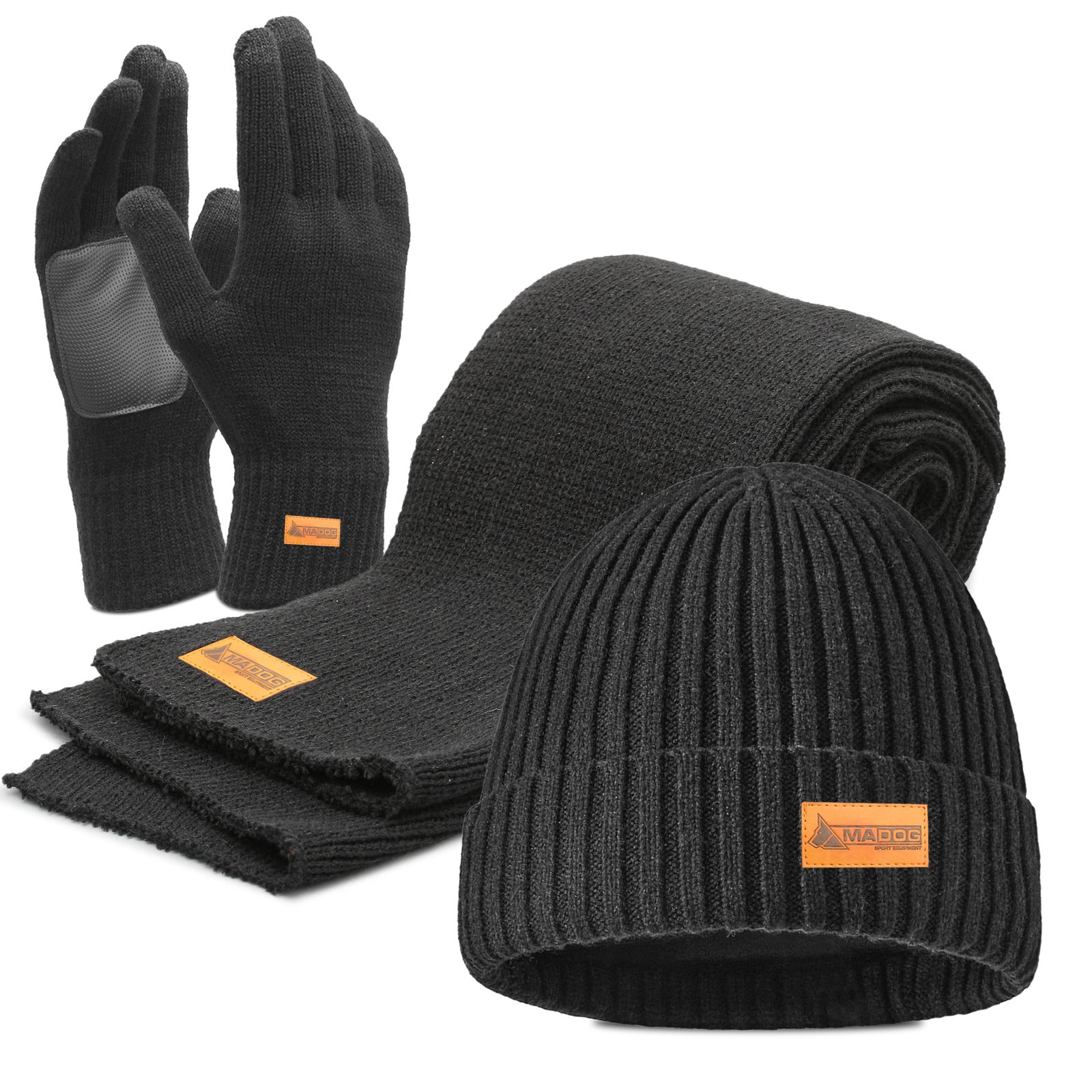 Winter Set - 3 Pieces - Beanie Scarf Gloves - Black