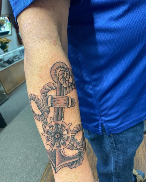 Anchor Tattoo With Rope On Forearm