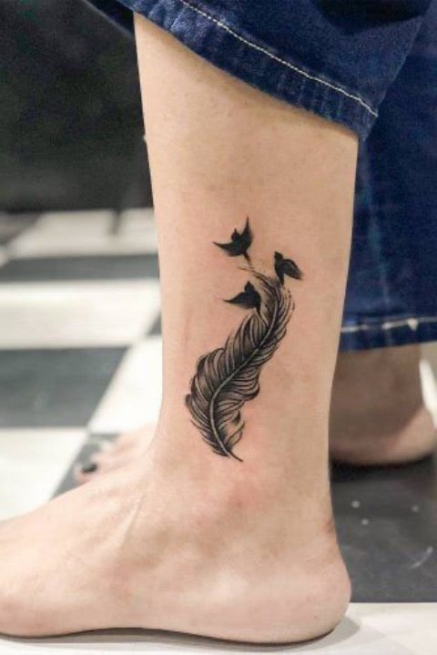 Ankle Feather Tattoo