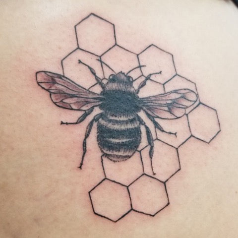 Bee with Honeycomb Tattoo  Honeycomb tattoo Floral tattoo sleeve Tattoos