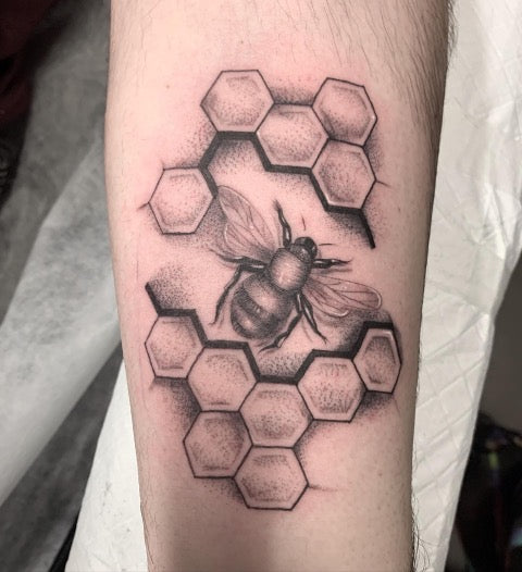 Bee and Honeycomb Tattoo