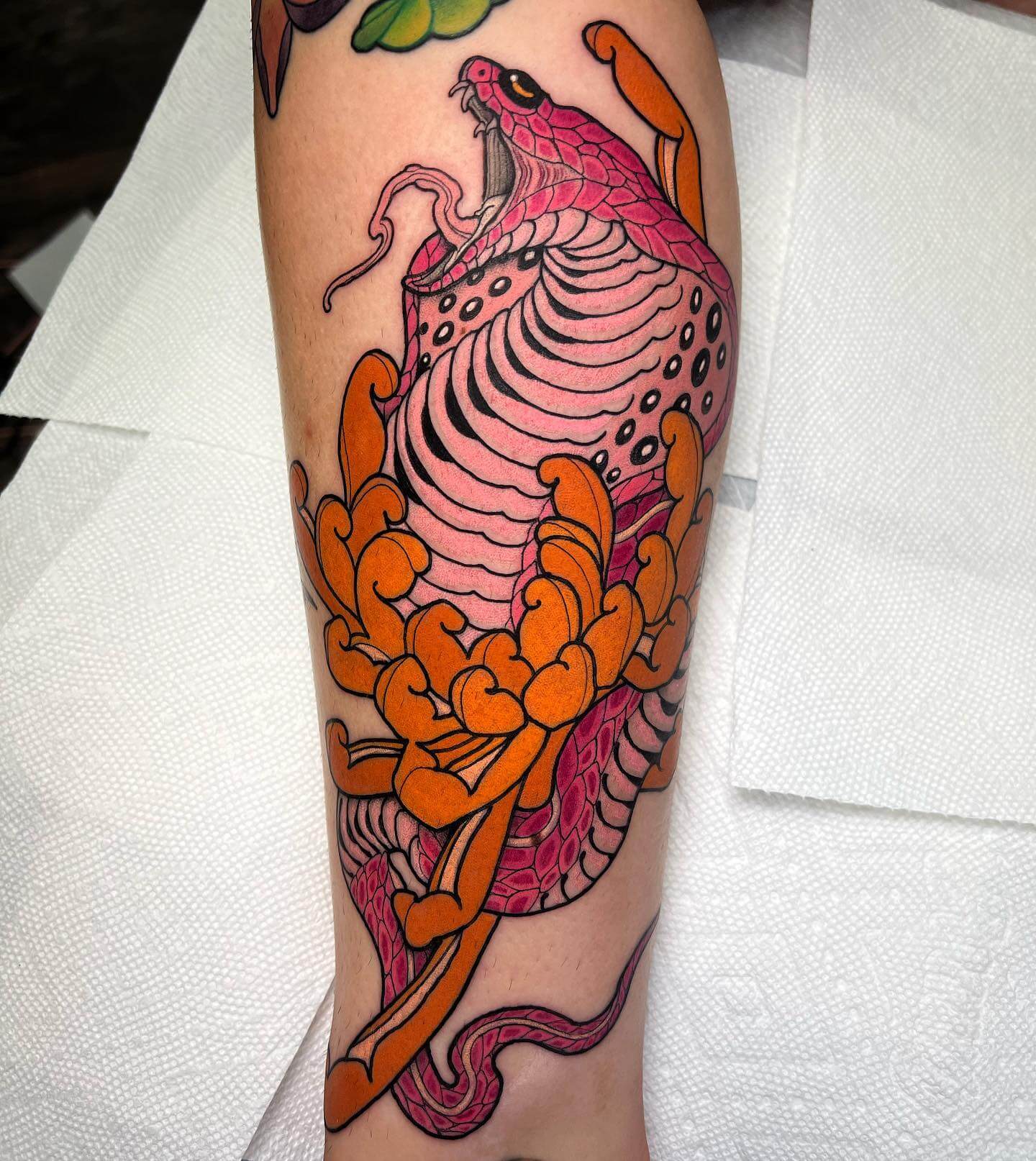 Chrysanthemum Snake Tattoo